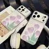 Funda Morada Tulipán Adecuada para Teléfono Móvil Apple 17 Iphone18Promax Cubierta Completa 16Pro Textura de Cuero Anticaídas