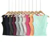 Colete casual sem mangas com decote V cruzado para mulheres, slim fit, que valoriza a silhueta, top de base, cor sólida, cintura alta, elástico, verão, para usar ao ar livre