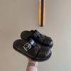 Sandálias Romanas Vazadas Trançadas de Couro Genuíno Cabeça Grande Gu Yun Femininas Verão 2025 Novas Sapatos Gaiola de Porco com Fundo Grosso e Velcro