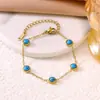 Lujo Ligero, Gama Alta, Fresco, Sencillo y Versátil Pulsera de Acero de Titanio Turquesa Azul para Mujer Venta Caliente Transfronteriza Pulsera Ojo del Diablo