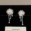 Pendientes de Fuegos Artificiales con Aguja de Plata de Zirconia Electrochapados en Oro Real de 18K, Pendientes de Diseño Exquisito de Nicho, Pendientes de Lujo Ligero y de Gama Alta