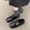 Zapatos Mary Jane de Cuero con Tacón Cuadrado y Doble Botonadura Estilo Británico Retro para Mujer Zapatos Otoño e Invierno 2025 con Forro de Algodón Añadido