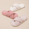 Pantuflas de Algodón con Rayas Abiertas y Tiras Cruzadas para Mujer, Pantuflas de Felpa Cómodas y Sencillas para el Hogar, Pantuflas de Felpa