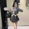 Cardigan de Punto Coreano Otoño e Invierno Nuevo Estilo Preppy con Lazo Estéreo Reductor de Edad de Color Contrastante Chaqueta Suéter Bordada de Cachorro