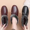 Zapatos de Mamá, Zapatos de Algodón, Zapatos de Cuero Cómodos de Suela Blanda de Invierno para Mujer, Zapatos Cálidos para Mediana Edad y Personas Mayores, Zapatos Antideslizantes de Suela Plana con Forro de Felpa para Personas Mayores