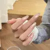 Uñas Postizas Espaciales Estilo Francés Pura y Completamente Hechas a Mano, Puntas de Uñas Hechas a Mano de Lujo Ligero de Gama Alta, Uñas Postizas Transparentes Estilo Francés