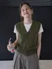 Chaleco de punto retro verde con cuello en V estilo francés, chaleco suéter corto para mujer para primavera y otoño, sin mangas, con un look sofisticado, perfecto para usar en capas.