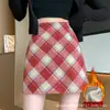 Falda bodycon de cuadros de lana para mujer, nueva falda corta de línea A de cintura alta para primavera y otoño 2026, falda midi gris adelgazante para mujeres petite