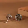 Pendientes de botón de plata S925 con personalidad, moda antigua, vintage, desgastados, nicho, lujo ligero, plata tailandesa, estilo hip-hop