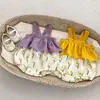 Mono de muselina de verano sin mangas para bebé, mameluco de tirantes, mameluco con estampado de tulipanes para bebé niña, mameluco recto