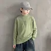 Roupa íntima de inverno para meninos com gola alta, de aquecimento para crianças, camiseta de manga comprida com gola média para crianças maiores, top bonito