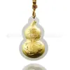 Colgante de jade incrustado en oro 3D imitación calabaza blanca de Hotan, candado de longevidad Ruyi, frijol de bambú, hebilla de paz, colgante de jade
