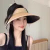 Nuevo sombrero de sol de ala ancha y copa abierta para mujer, sombrero de paja con recubrimiento negro de verano que hace que la cara se vea más pequeña, sombrero de sol versátil para salidas