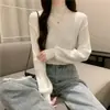 Moda Otoño/Invierno 2026 Nuevo Top de Punto con Mangas de Linterna y Cuello Semi Alto, Suéter Cálido de Manga Larga para Mujer