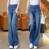 Jeans azules vintage de tiro alto y pierna ancha hechos a medida para mujer, nuevo modelo de otoño 2026, adecuados para cuerpo tipo pera, ajuste no ajustado