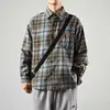 Camisa Xadrez Retrô Americana Diária Tendência Manga Longa para Mulheres Primavera & Outono Camisa Preguiçosa de Rua Jaqueta Fina para Casal Adolescente