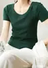 Camiseta de Algodón con Hilo Cuello Redondo para Mujer Manga Corta Verano 2025 Nueva Holgada Adelgazante Camiseta Superior Base de Alta Gama