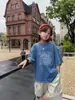 Camiseta de Verano 2026 con Estampado de Letras Nuevo Cheese and Meow Boys para Niños, Top Holgado de Manga Corta Lavado Desgastado