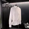 Moda Coreana Fashionável e Estilosa Blusa Casual Branca com Cordão para Mulheres, Caimento Solto, Emagrecimento, Blusa que Marca a Cintura, Primavera 2026