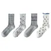 Calcetines Retro Florales Estilo Coreano de Media Pantorrilla para Mujer, Otoño/Invierno, Borde Fruncido, Calcetines Flojos, Algodón Puro, Transpirables, Cómodos, Punta Sin Costuras, Versátiles