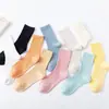 Calcetines de Cuatro Estaciones Calcetines para Mujer Verano Finos Color Morandi Doble Aguja Color Sólido Calcetines Medios para Mujer Japoneses Moda ins Calcetines de Moda