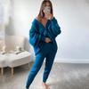 Roupas Femininas 2023 Amazon Wish Nova Moda Europeia e Americana Gola V Cor Sólida Conjunto Suéter Feminino