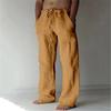 Calça Casual Solta de Algodão e Linho com Cordão, Cor Sólida, Nova Juventude, Estação Independente Europeia e Americana