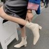 Estilo coreano Slim Small Square Head Elegant Commuter Thin Boots 2021 Outono e Inverno Novo Salto Médio Grosso OL Stretch Botas Curtas para Mulheres