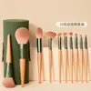 Set de Pinceles de Maquillaje Nube Verde en Stock de Fábrica, Set de 12 Piezas con Mangos de Madera, Cerdas Suaves Sintéticas, Set Completo, Venta al por Mayor de Pinceles de Maquillaje Cangzhou