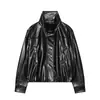 Moda feminina transfronteiriça 2026 Estilo europeu e americano jaqueta bomber de caimento solto com efeito de couro sintético E490790