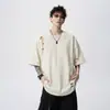 Camiseta de Manga Corta Ripped Tie-Dye Retro Americana para Hombre, Verano Diseño de Nicho Marca de Moda Camiseta de Manga Media Cuello Redondo para Hombre