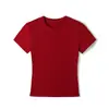 Camiseta de manga corta con cuello redondo francés para mujer, verano 2025, corta, elástica, ajustada, estilo chica sexy, adelgazante.