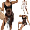 Vestido de playa tejido a mano con flecos, flores tejidas a mano, ropa europea y americana transfronteriza para mujer, camisola, salida de playa calada