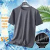 Comércio Exterior Transfronteiriço Verão 2026 Seda de Gelo Masculina Gola Redonda Manga Curta Fina Respirável Manga Meia Manga Tamanho Grande Top Camiseta de Malha