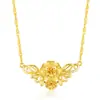 Collar con colgante de cabeza de flor romántica chapado en oro de 24k, set de boda para novia, cadena de flor de la suerte, colgante de collar de boda de flor
