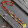 Nuevo collar con borla de ágata roja con forma de calabaza, estilo nacional retro chino, doble pez koi, cierre de candado, pulsera de moda elegante, todo-partido para mujer