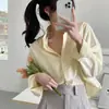 Em Estoque 10 Cores Camisa Básica Chic Coreana para Mulheres, Design de Primavera e Outono, Caimento Solto, Blusa Top Petite