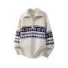 Suéter de Punto Jacquard Fair Isle Navideño para Hombre, Cuello Alto con Media Cremallera, Jersey Otoño/Invierno, Venta al por Mayor Transfronteriza