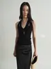 Top de rebaja con diseño de cuello halter cruzado para mujer, de punto acanalado, ajustado, sin mangas, cuello en V