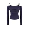 Conjunto de Dos Piezas para Mujer: Camiseta Sexy de Manga Larga con un Hombro Descubierto + Top Bandeau Delgado para la Cintura