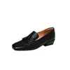 Zapatos de cuero para mujer con borlas de piel de vaca de primera capa, nuevo estilo de otoño, tacón medio grueso, puntera cuadrada, estilo británico, talla 40