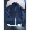 Chaqueta de béisbol corta casual de otoño, chaqueta aviador azul marino, cuello alto moderno estilo americano para hombre, corte holgado