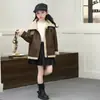 Chaqueta de cuero para niña para otoño e invierno, forrada de polar y engrosada, estilo coreano, abrigo infantil elegante, chaqueta de invierno con forro de pelo para bebé niña