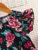 Comércio Exterior Roupas Infantis Verão Vestido de Menina Estilo Retro Francês Amigo da Pele Gola Redonda Mangas Bufantes Estampa Floral Vestido Evasê