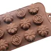 15 moldes de silicona para chocolate de flores pequeñas tridimensionales, moldes para pastel, herramientas para hornear, película de hielo