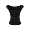 Camiseta Manga Curta Ruffle Gola Quadrada Estilo Desejo Puro Elástica, Top Curto Leve de Verão Slim-Fit Ligeiramente Transparente Sexy