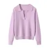 Suéter Gola Polo Estilo Old Money 100% Caxemira Feminino Outono Inverno Novo Manga Longa Malha Slim Fit para o Trabalho Toque de Luxo