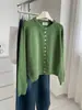 Cardigan de Punto con Hombro Ranglán Estilo Coreano Bordado Cuello Redondo para Mujer Blanqueador Retro Botón de Concha Dopamina Abrigo Suéter