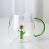 Taza con Forma de Animal 3D, Taza Linda de Vidrio de Borosilicato Alto, Vaso de Agua con Asa de Colores, Taza de Regalo de Dibujos Animados, Vaso de Vidrio para Jugos