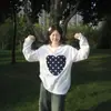 Camiseta Blanca de Manga Larga con Cuello Redondo, Estilo Coreano de Primavera y Otoño, Estampado de Corazones y Lunares, Algodón Puro de Peso Pesado, Holgada, para Cubrir Defectos, Camiseta Base para Mujer
